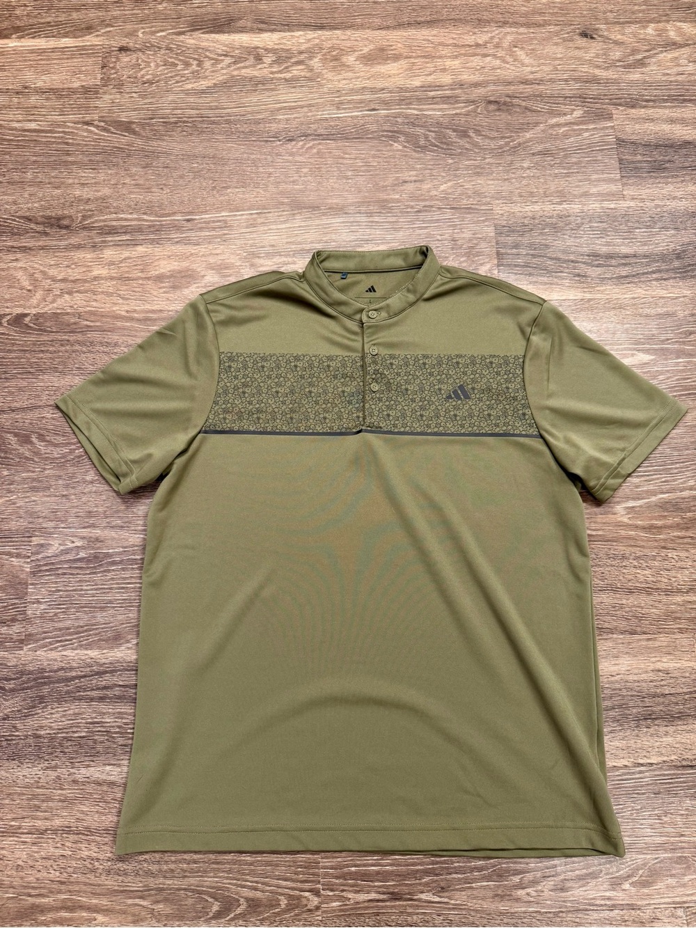 Adidas Golf Polo Shirt Mens Large Olive Green Chest Print Stretch Performance